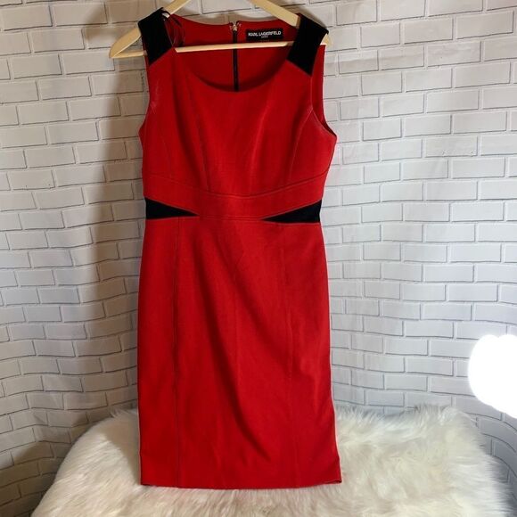 Karl Lagerfeld Paris Red Sheath Dress Sz 10 - Picture 1 of 4